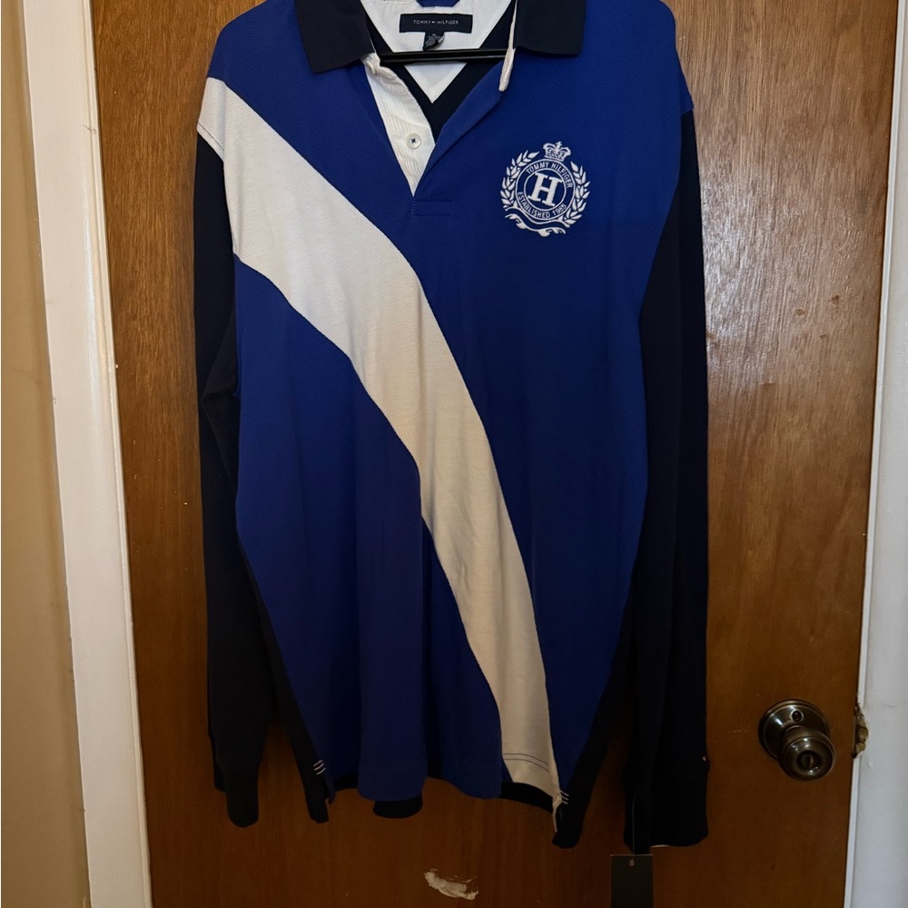Preppy Tommy Hilfiger Blue and White Crest Polo Shirt NWT